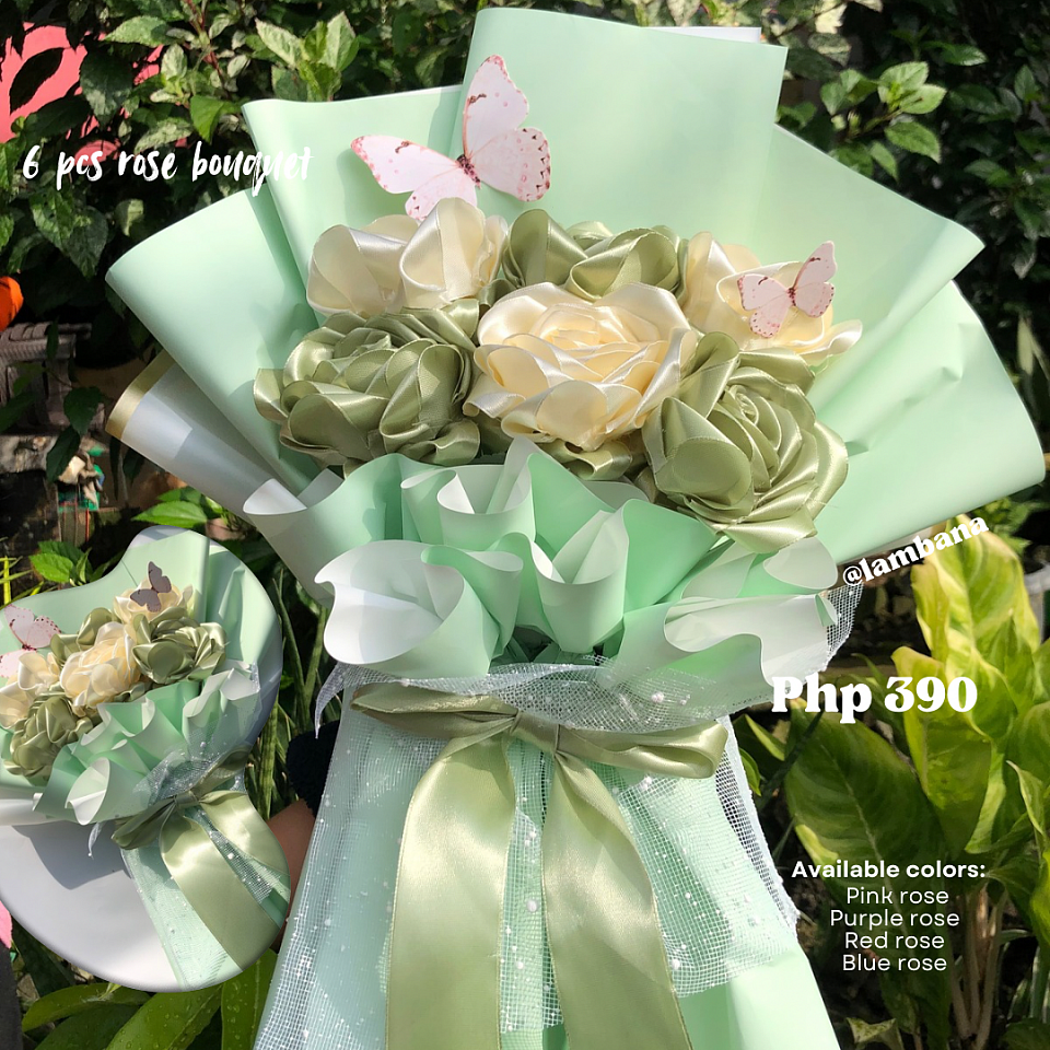 Php 390 - 6 pcs rose bouquets:  Matcha theme