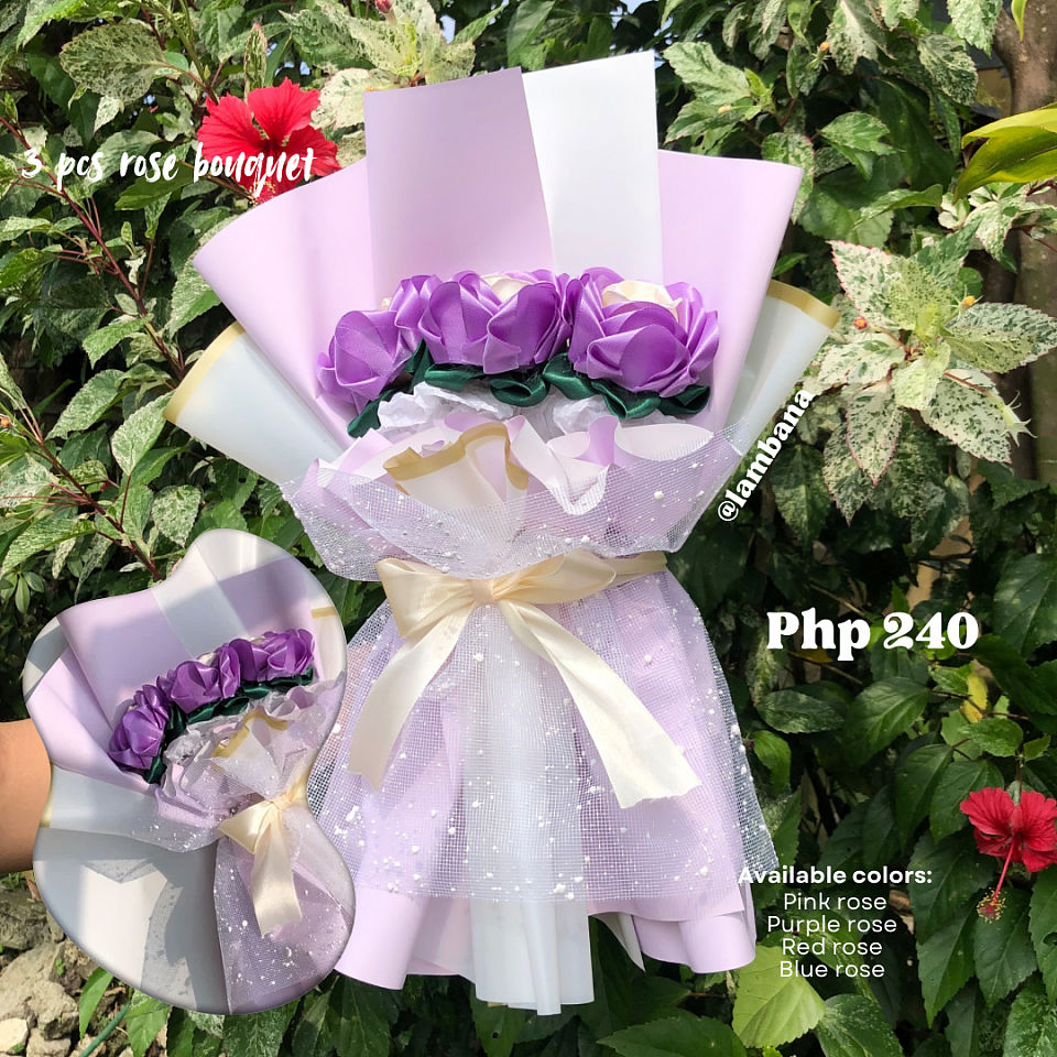 Php 240- 3 pcs rose bouquets (available colors: purple, brown, pink, blue, red, green)