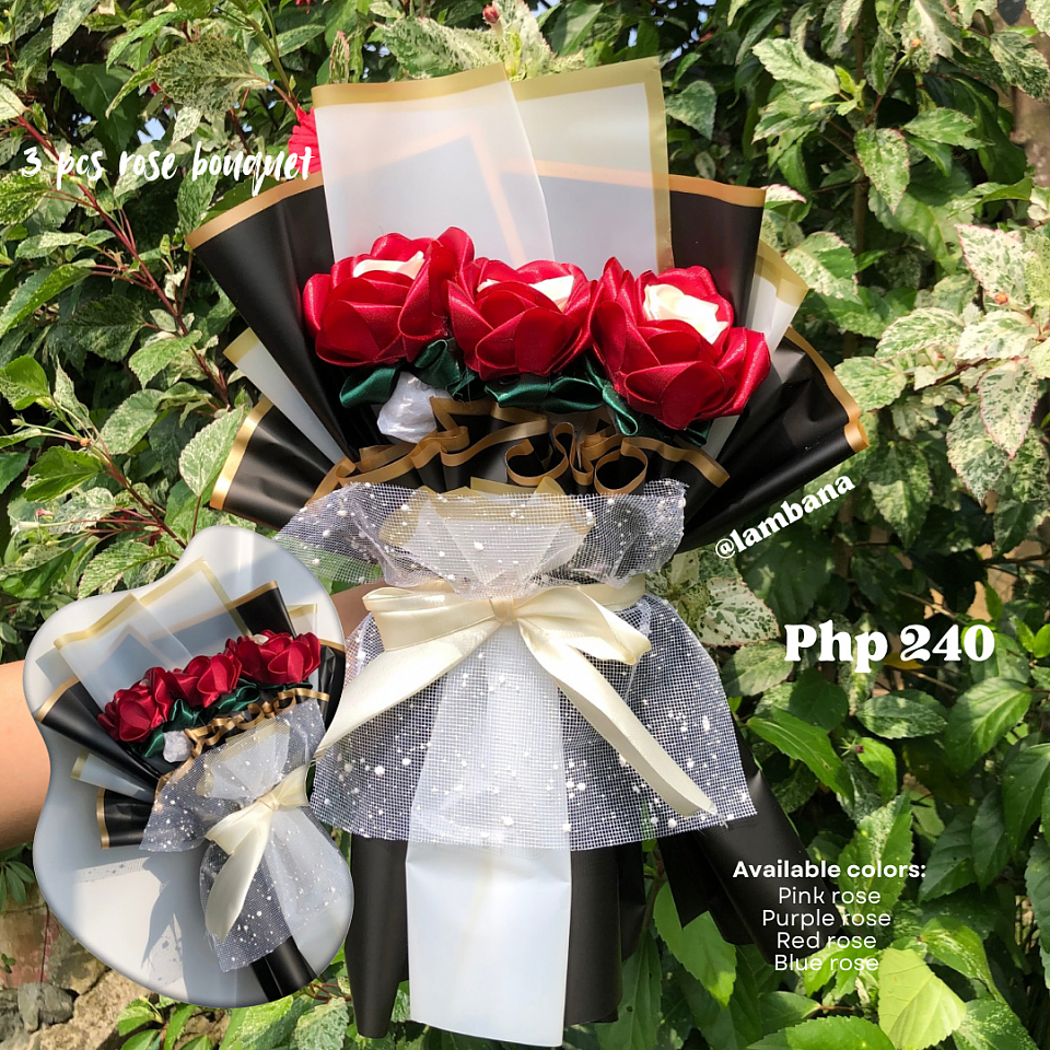 hp 240- 3 pcs rose bouquets (available colors: purple, brown, pink, blue, red, green)