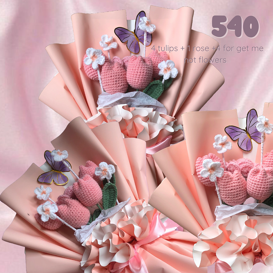Php 540 - 5 pcs tulips bouquet with forget me not flowers